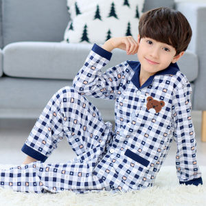 Childrens Pajamas Long-Sleeved Pure Cotton Spring and Autumn Big Boys Clothing Thick Childrens Baby Middle and Big Children Cotton Homewear