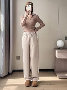 Soft Thickened Warm Flannel Womens Wide Leg Pants