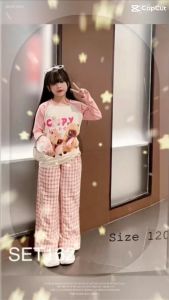 Set bộ quần áo thu đông trẻ em capybara dành cho bé gái 14-45kg kiểu quần ống xuống caro EC. Chất liệu co dãn thoải mái