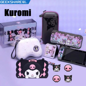 GeekShare Switch Case Sanrio Genuine License For Nintendo Switch V1 V2/Switch OLED Joycon Cute Silicone Thumb Grip Caps Joystick Cover Kuromi Switch Carrying Case Game Accessories