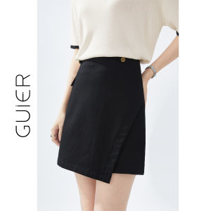 Guier High Waist Black Asymmetrical Mini Skirt Womens Fashion Design Slimming A-Line Short Skirt Summer New Arrival