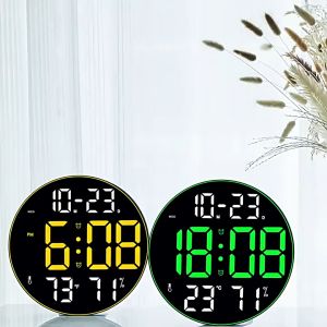 12inch Large Screen LED Round Wall Clock Humidity Temperature Date Display Digital Clock USB Desktop for Living Room Dec