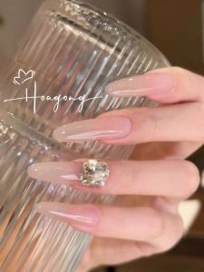 Handmade Nail Art Drill Padded Ice Nude White Enhancing Fake Nails Wearable Nail Tips Cold Tone Normal Size from Mainland China