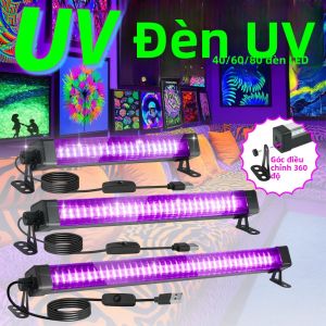 40/60/80 LED Đen Ánh Sáng Ống Có Công Tắc Xoay 360 Độ Đèn UV Cho Phát Sáng Đảng Nghệ Thuật Thân Thể Halloween Ngày Lễ Giáng Sinh