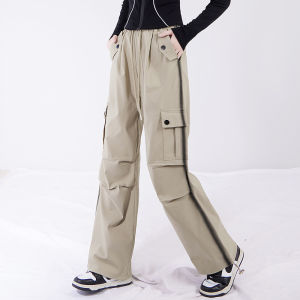 กางเกงทำงานเอวสูงสไตล์อเมริกัน ทรงหลวม ไซส์ใหญ่ กางเกงขายาวลำลองสำหรับฤดูใบไม้ร่วงและฤดูหนาวปี 2024