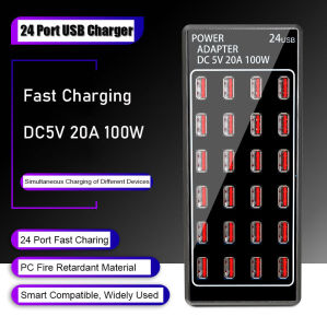 แท่นชาร์จผนังตั้งโต๊ะสำหรับเดินทางใน USB หลายตัว100W ที่ชาร์จ USB 24ฮับพอร์ตเหมาะสำหรับอะแดปเตอร์พลังงานโทรศัพท์มือถือ