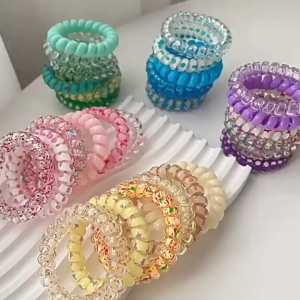 Ikat Karet Rambut Spiral 6pcs Kuncir Trendy Kabel Telepon Warna Gradasi Candy Color Mix JCIK187