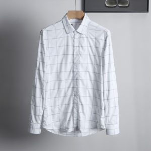 Soft Comfortable Mens Business Commuter Long Sleeve Shirt Versatile Skin-friendly Cool Spring Standard Fit Plaid Shirt