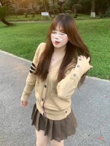 Early Autumn Womens Mini  Atmosphere Dress Light Maturity Korean Style Ensemble High Waist Pleated Skirt Long Sleeve V-Neck