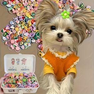 100Pcs/50Pcs Pet Hair Accessory Set Cute Flower Bow Fruit and Small Animal Design Headbands and Hair Ties Suitable for Dogs and Cats (Hair Accessories Only Random Styles and Colors)