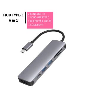 Hub chuyển đổi Type c to Hdmi 6 trong 1 đa năng cổng chuyển đổi chia cổng USB 3.0 tốc độ 500Mb/s SD TF 4KHDMI