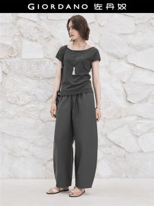 Designer Giordano High Waist Wide Leg Loose Casual Pants Women Summer Texture High Waist Designer Style Cotton Blend Trousers