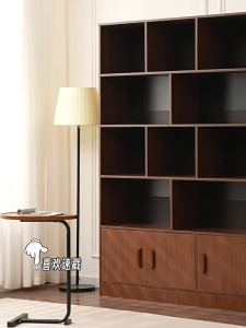 Cabinet Solid Wood Malaysian Mid-century modern wooden shelving unit with open compartments and a drawer