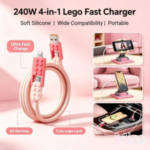 4-in-1 240W Fast Charging Cable Lego-Style Design Fast ChargerUSB/Type C to Type C/Lightning Data Cable Gadget Data Cord Suitable for iPhone HuaweiSamsung Android Phones