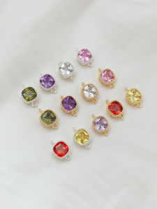 Pha Lê Zircon Nhiều Màu Micro-Set Bạc Mạ Vàng 14K Vòng Tay Mặt Dây Chuyền Vuông Thủ Công DIY Phụ Kiện Trang Sức Thời Trang Mới Ra Lò