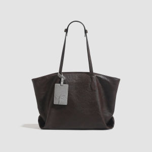 URZA&R Genuine Leather Tote Bag Womens Large Capacity Commuter Single Shoulder Bag 2025 New Style Casual Simple Style Foldable