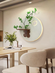 Modern Decorative Painting with Vase Creative round Restaurant Living Room Green Plant Realistic Artwork Creamy Style Wall Art