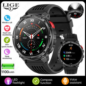 LIGE | LIGE Outdoor Sport Smart Watch Men 1100mAh Large Battery LED Light Compass Watch Heart Rate Wireless Call 1.7" HD Wristwatch Men