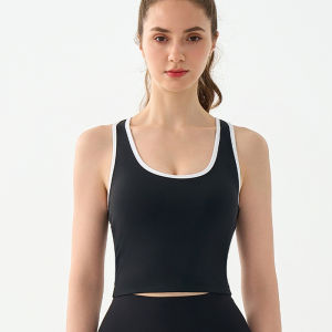 Miiow | Cat Person Color Block Sports Vest Womens Fitness Yoga Top With Chest Pad Shockproof Gathered Outdoor Wear Nylon Fabric