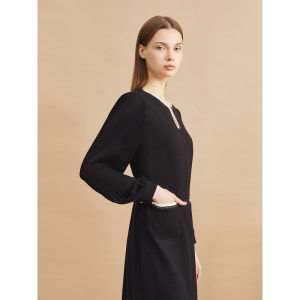 YINER | Draped Neck Tweed Dress