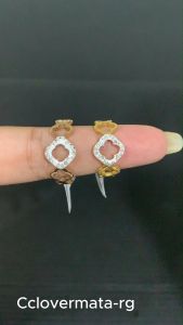 Cincin Premium Titanium Clover Lubang Permata Gold Rose Gold Wanita Anti Karat Anti Luntur 316L Lz Dg