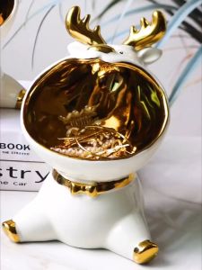 DT59-208 โมเดลกวางนั่งเซรามิคขอบทอง