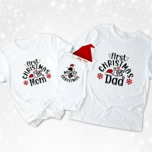 Baby Onesies PH My First Christmas Family T-shirt Mom Dad Babys 1st Christmas Baby Clothes Santa Hat