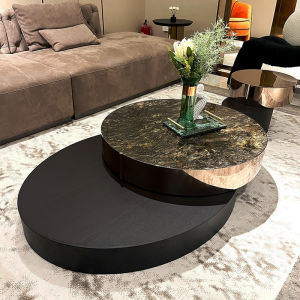 Italian Accessible Luxury Rotate Coffee Table Combination Modern Simple Stainless Steel Living Room Retractable Small Apartment Size round Tea Table
