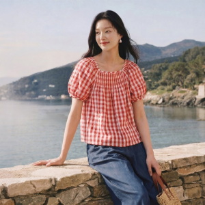 INMAN | Salt Style Sweet Waist Shaping Puffy Sleeve Gingham Blouse