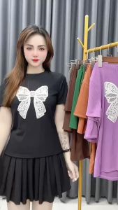 Set nữ BIGSIZE TRANG KIM SHOP bộ áo vạt ngang cộc tay kèm quần sooc xoè thun tăm 3105