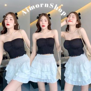 AimornShopp (ขายแยกชิ้น)เสื้อเกาะอก สีสันสดใสรับซัมเมอร์สุดๆ งานด้านหลังเป็นสม็อค ผ้าใส่สบายมาก