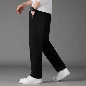 Loose Straight Leg Cotton Work Pants for Men Summer Casual Trousers plus Size Fashionable Urban Style Zipper High Waist