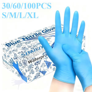 30/60/100PCS Blue Nitrile Gloves Disposable Nitrile Gloves Kitchen Baking Cleaning Hairdressing Bathroom Pet Bathing Tools