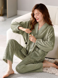 JIALEFEN | Flannel and Coral Fleece Thickened Ladies Pajamas Winter