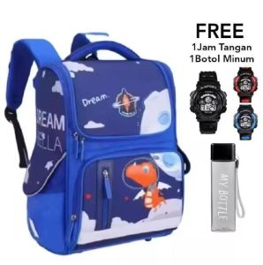 Tas ransel sekolah anak laki-laki motif dino astronot free jam tangan botol minum tas sekolah anak TK SD tas ransel tas anak