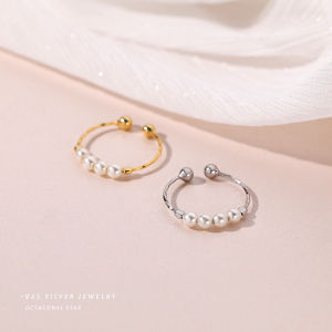 OUGUI | Adjustable Freshwater Pearl Ring 925 Sterling Silver