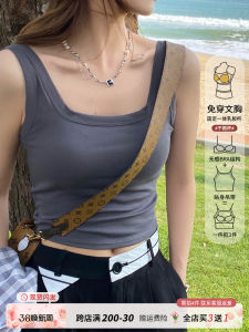 Gray Backless Base Layer Vest Womens Inner Wear Short Style Summer Workwear with Chest Pad Integrated Design Top