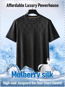 Mens summer round neck short sleeve Tshirt stretch jacquard mens short sleeve Tshirt