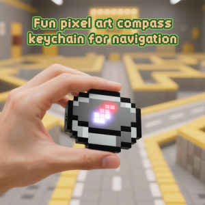 Kids 3D Rechargeable Pixel Compass Keychain Creative Cartoon Backpack Key chain Simple Design Game Periphery Toys Birthday Gifts