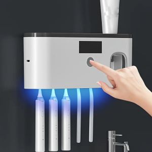 1 Intelligent Toothbrush Sterilizer Wall Mounted Toothbrush Holder with Toothpaste Dispenser Toothbrush Disinfection Device