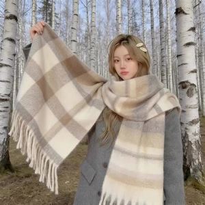 Khăn Quàng Cổ Kẻ Sọc Dành Cho Nữ Dày Dặn Đa Năng Bảo Vệ Cổ Chất Liệu Polyester Giữ Ấm Cổ Thông Thường Cho Mọi Mùa