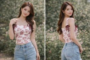 Womens Floral Cami Top | Ribbon Strap Top | Y2K Summer Crop Top | Korean Fashion