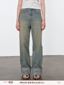 High Waist Slim Straight Leg Jeans Vintage Blue Original Denim Wide Cuff Design New Arrival Womens Premium Quality Jeans