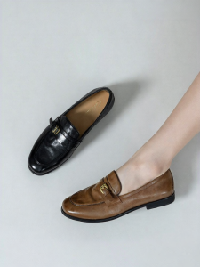 Buckle Loafer Shoes Soft Cow Leather Easy Slip-on Flats