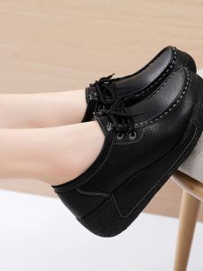Elevated Thick Bottom Platform Shoes Womens New Fall Season Swinging Shoes Slope Heel Heightening Single Shoes Comfortable for Walking Mothers Shoes