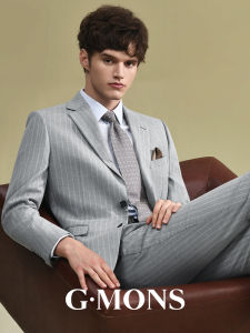 Men Grey Stripe Spring Suit