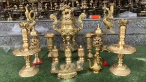 Bộ Đỉnh Đồng Ngũ Sự Đỉnh Hạc Chân Đèn Bằng Đồng Kích Thước 42cm45cm Phong ThủyLư Đặt Bàn Thờ Bằng Đồng