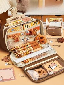 Large Capacity School Supplies Pencil Case Capybara Design Nine Layers Stationery Storage Bag for Junior High Girls 2024 New Ins Style