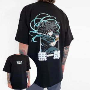Bandai | Demon Slayer Anime Tokitou Muichirou Printed T-Shirt Summer New Mens Japanese Harajuku Loose Casual Childrens Parent-Child Top