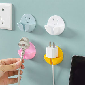 Space Saving Sundries Organizer Tool Punch-free Round Smiley Hooks Self Adhesive Power Plug Holder Phone Charger Fixing Rack for Bathroom Kitchen Office